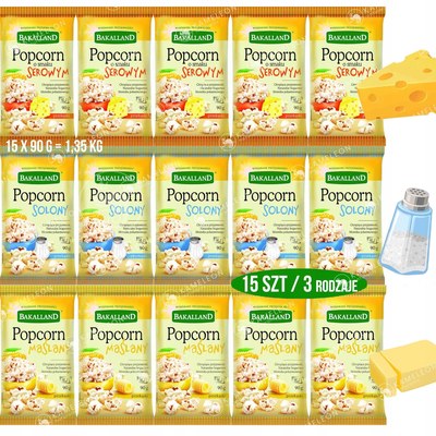 BAKALLAND POPCORN DO MIKROFALÓWKI 15szt MIX SMAKÓW Maślany