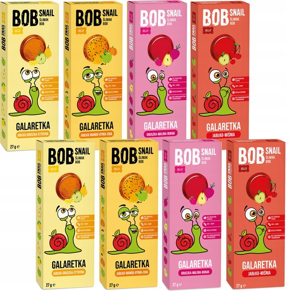 BOB SNAIL JELLY owocowa przekąska MIX SMAKÓW 8szt ZESTAW