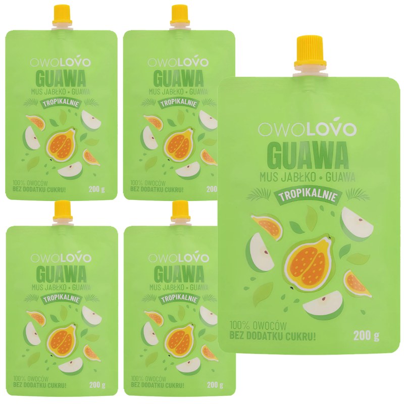 OWOLOVO mus owocowy bez dodatku cukru GUAWA 200G x 5 = 1KG