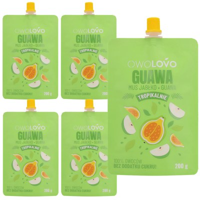OWOLOVO mus owocowy bez dodatku cukru GUAWA 200G x 5 = 1KG