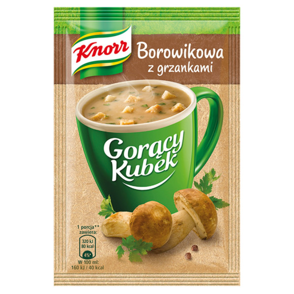 KNORR GORĄCY KUBEK zupa BOROWIKOWA Z GRZANKAMI bez glutaminianu sodu 15G KNORR GORĄCY KUBEK zupa BOROWIKOWA Z GRZANKAMI bez glutaminianu sodu 15G