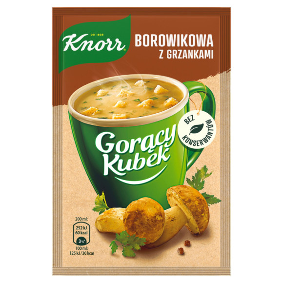 KNORR GORĄCY KUBEK zupa BOROWIKOWA Z GRZANKAMI bez glutaminianu sodu 15G KNORR GORĄCY KUBEK zupa BOROWIKOWA Z GRZANKAMI bez glutaminianu sodu 15G