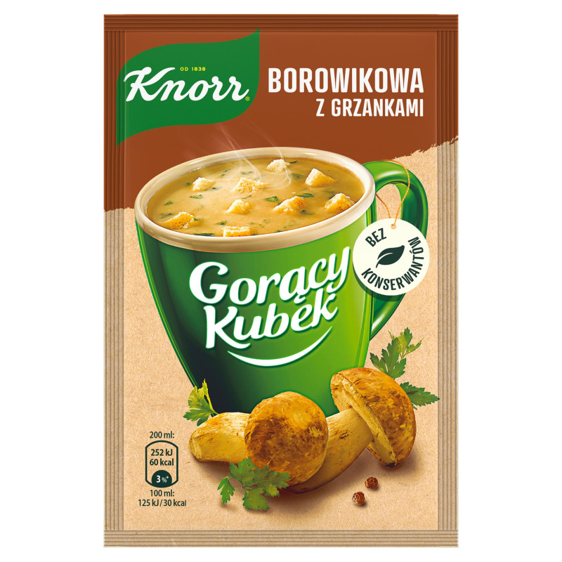 KNORR GORĄCY KUBEK zupa BOROWIKOWA Z GRZANKAMI bez glutaminianu sodu 15G