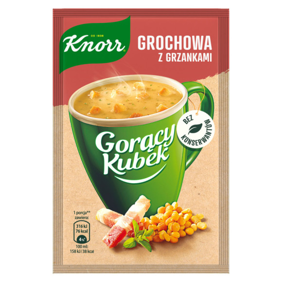 KNORR GORĄCY KUBEK zupa GROCHOWA Z GRZANKAMI Grochówka bez glutaminianu 21G KNORR GORĄCY KUBEK zupa GROCHOWA Z GRZANKAMI Grochówka bez glutaminianu 21G