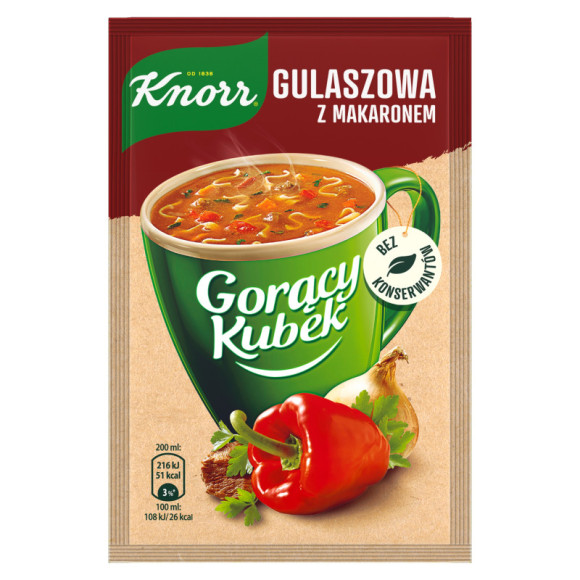 KNORR GORĄCY KUBEK zupa GULASZOWA Z MAKARONEM Makaron bez glutaminianu 16G KNORR GORĄCY KUBEK zupa GULASZOWA Z MAKARONEM Makaron bez glutaminianu 16G