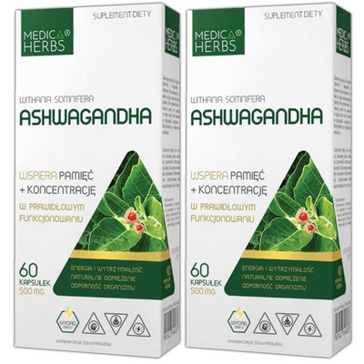 Medica Herbs ASHWAGANDHA 500mg 60 kapsułek x 2 opak = 120