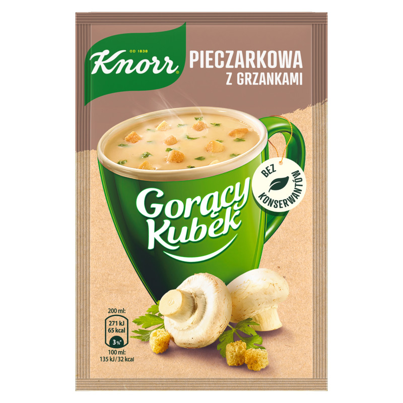 KNORR GORĄCY KUBEK zupa PIECZARKOWA Z GRZANKAMI Grzybowa bez glutaminianu