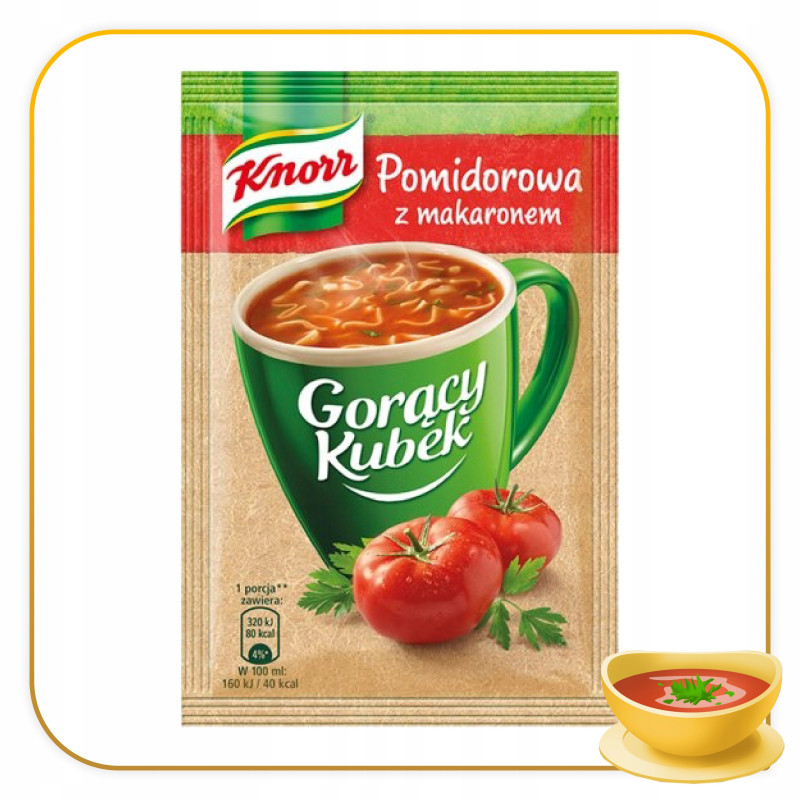 KNORR GORĄCY KUBEK zupa POMIDOROWA Z MAKARONEM Pomidorówka bez glutaminianu