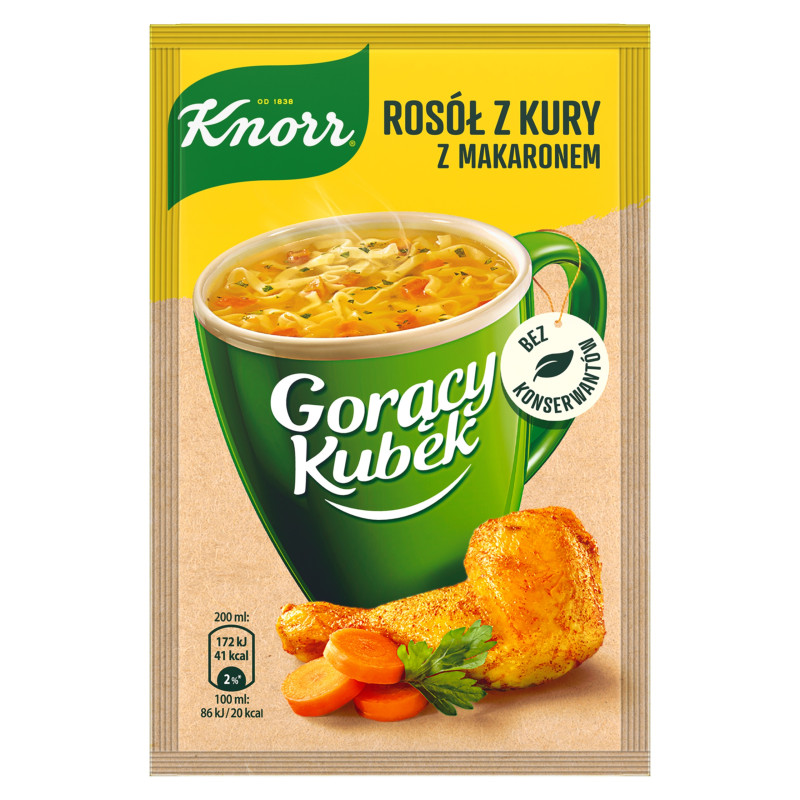 KNORR GORĄCY KUBEK zupa ROSÓŁ Z KURY Z MAKARONEM bez glutaminianu 12G