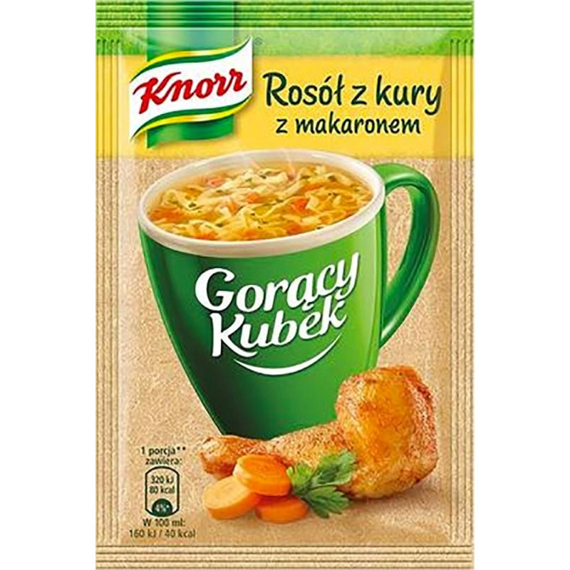 KNORR GORĄCY KUBEK zupa ROSÓŁ Z KURY Z MAKARONEM bez glutaminianu 12G