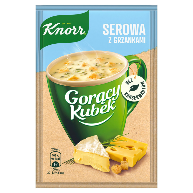 KNORR GORĄCY KUBEK zupa SEROWA Z GRZANKAMI bez glutaminianu sodu 22G
