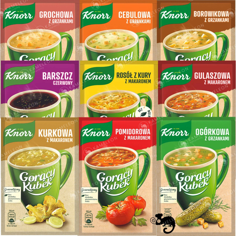 KNORR GORĄCY KUBEK zupa ZESTAW MIX SMAKÓW POMIDOROWA ROSÓŁ i 7 INNYCH 9szt