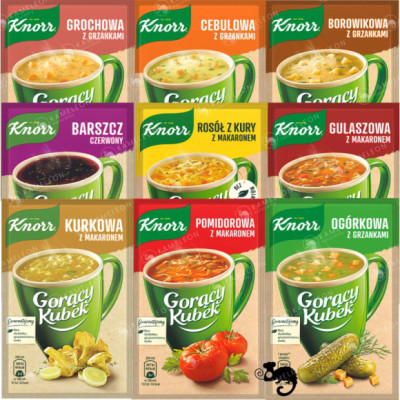 KNORR GORĄCY KUBEK zupa ZESTAW MIX SMAKÓW POMIDOROWA ROSÓŁ i 7 INNYCH 9szt