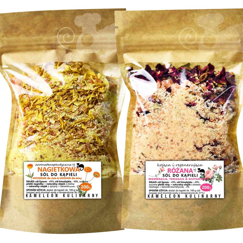 KAMELEON KULINARNY sól do kąpieli RÓŻANA 200g + NAGIETKOWA