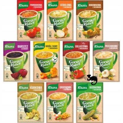 KNORR GORĄCY KUBEK zupa ZESTAW MIX SMAKÓW POMIDOROWA ROSÓŁ i 8 INNYCH 10szt