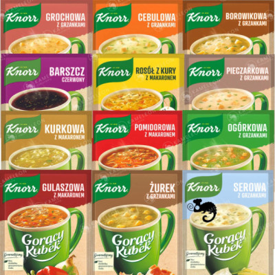 KNORR GORĄCY KUBEK zupa ZESTAW MIX SMAKÓW wszystkie istniejące SMAKI 12szt