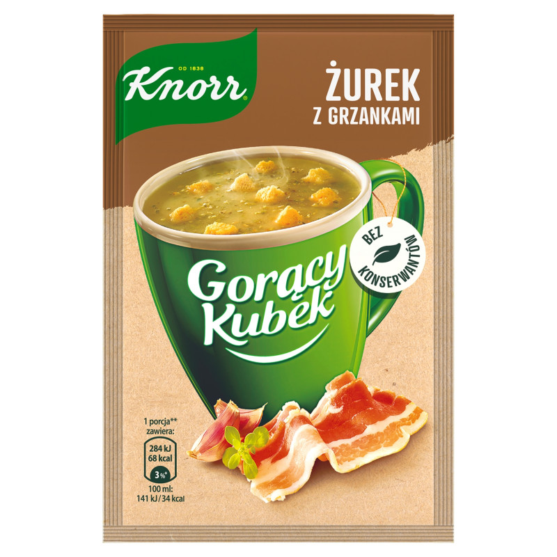 KNORR GORĄCY KUBEK zupa ŻUREK Z GRZANKAMI ŻUR bez glutaminianu sodu 17G