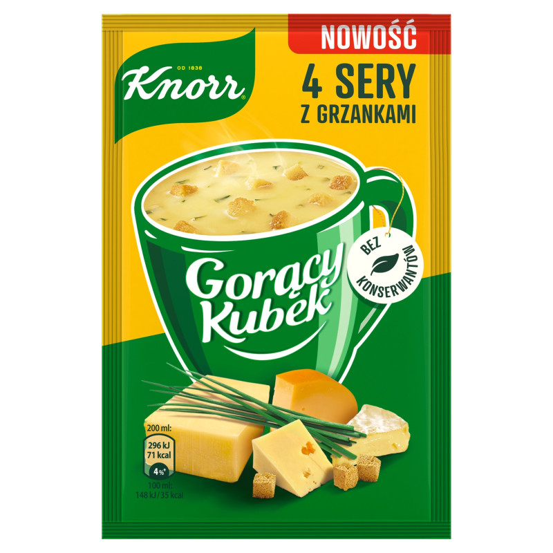 KNORR ZUPA KORĄCY KUBEK 4 CZTERY SERY Z GRZANKAMI bez konserwantów NOWOŚĆ !