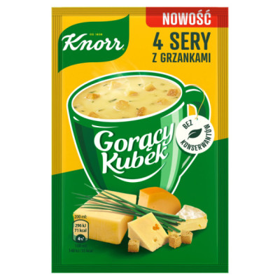 KNORR ZUPA KORĄCY KUBEK 4 CZTERY SERY Z GRZANKAMI bez konserwantów NOWOŚĆ !