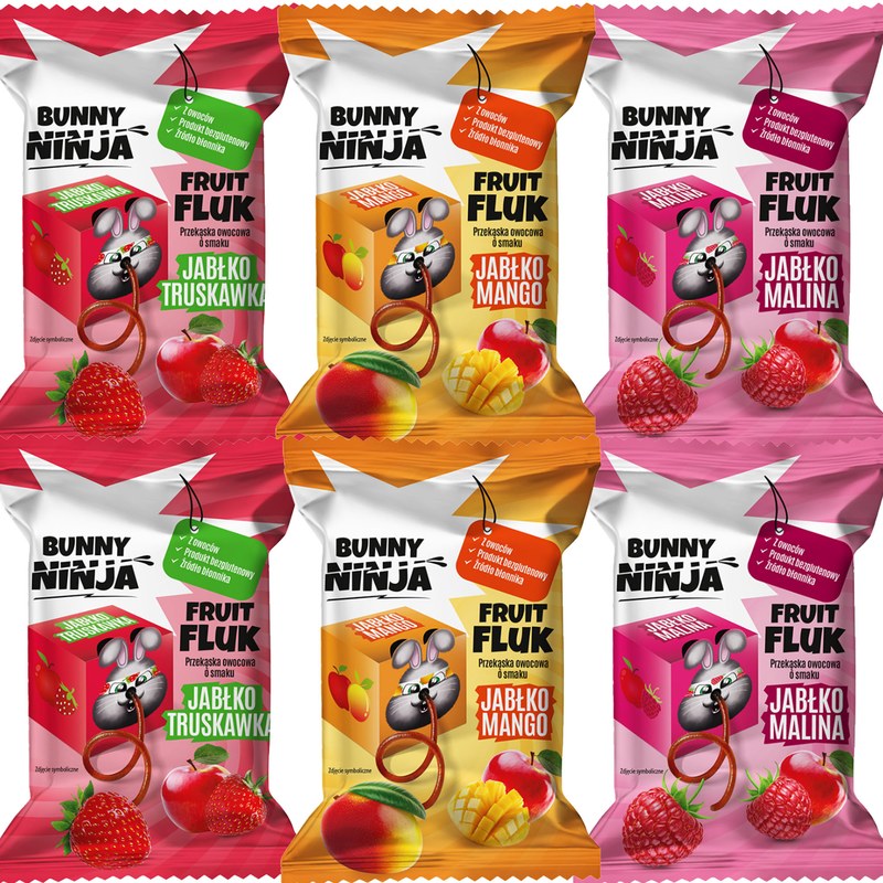 BUNNY NINJA przekąska owocowa FRUIT FLUK JABŁKO TRUSKAWKA
