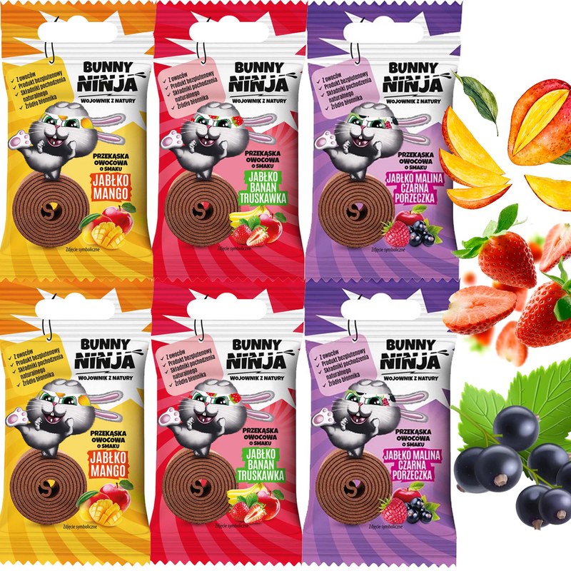 BUNNY NINJA przekąska owocowa MIX SMAKÓW MANGO TRUSKAWKA