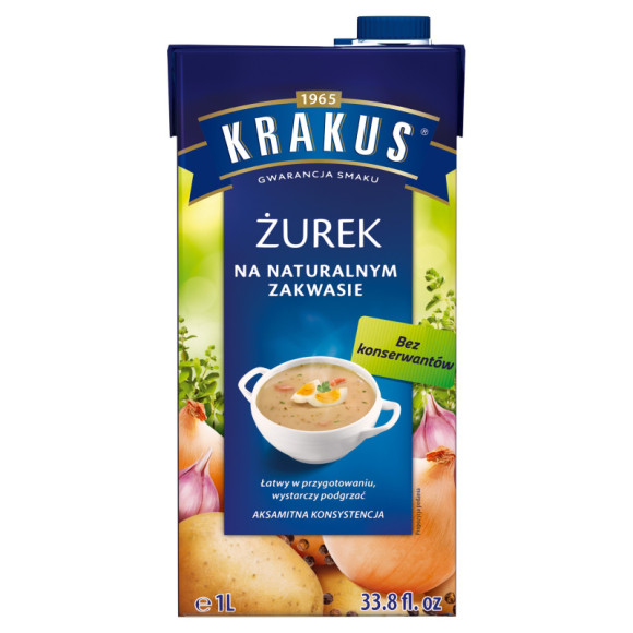 ŻUREK ŻUR gotowa ZUPA NA NATURALNYM ZAKWASIE 1000ml 1L KRAKUS karton x8 8L ŻUREK ŻUR gotowa ZUPA NA NATURALNYM ZAKWASIE 1000ml 1L KRAKUS karton x8 8L