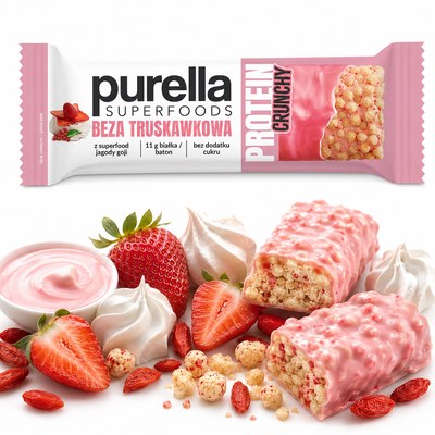 Purella Superfoods BATON PROTEINOWY TRUSKAWKOWA BEZA 45g