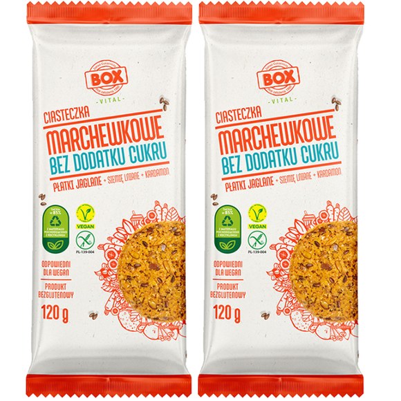 BOX MARCHEWKOWE WEGAŃSKIE CIASTECZKA BEZGLUTENOWE BEZ CUKRU