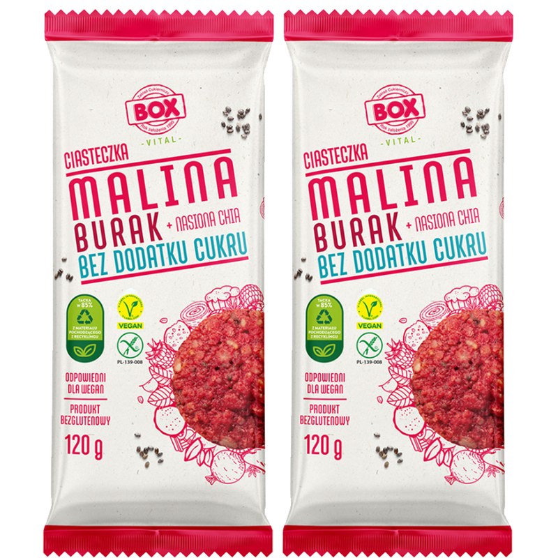 BOX bezglutenowe wegańskie CIASTKA CIASTECZKA MALINA