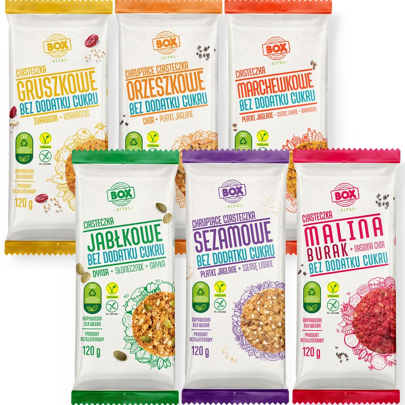BOX bezglutenowe wegańskie CIASTKA CIASTECZKA 120g x6 MIX
