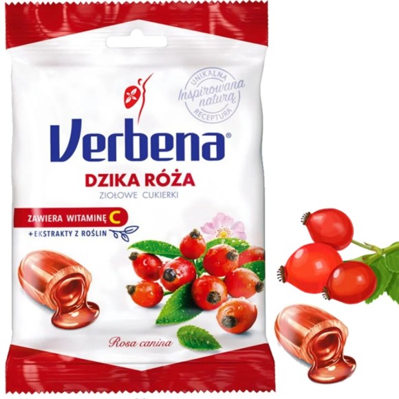Verbena ZIOŁOWE CUKIERKI smak DZIKA RÓŻA RÓŻANE + witamina