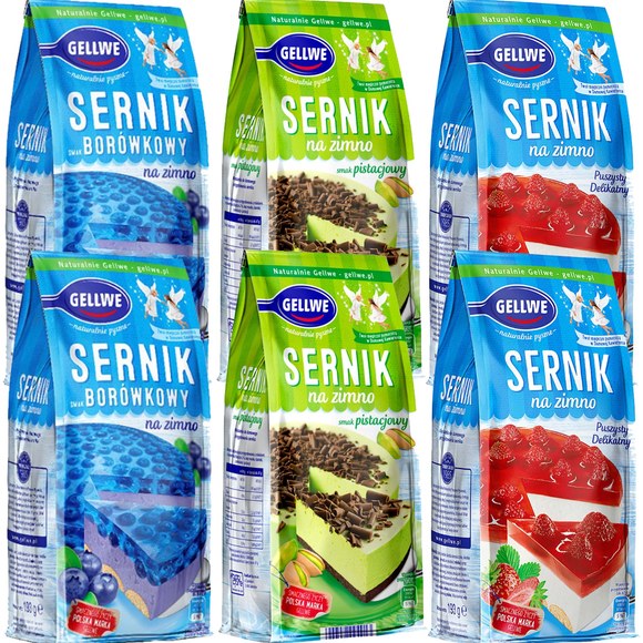 GELLWE ciasto SERNIK NA ZIMNO PISTACJOWY + BORÓWKOWY +