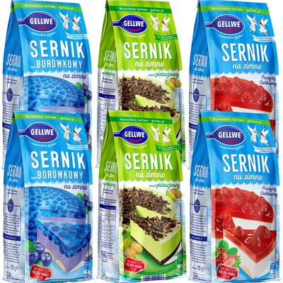 GELLWE ciasto SERNIK NA ZIMNO PISTACJOWY + BORÓWKOWY +