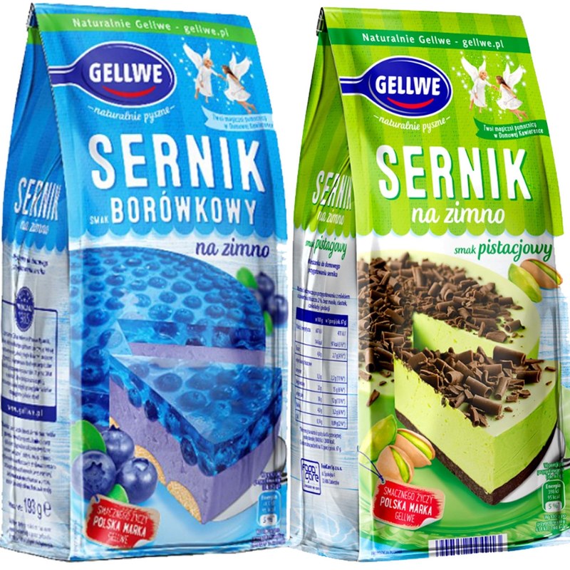 GELLWE ciasto SERNIK NA ZIMNO PISTACJOWY + BORÓWKOWY 193g x