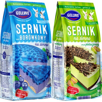 GELLWE ciasto SERNIK NA ZIMNO PISTACJOWY + BORÓWKOWY 193g x