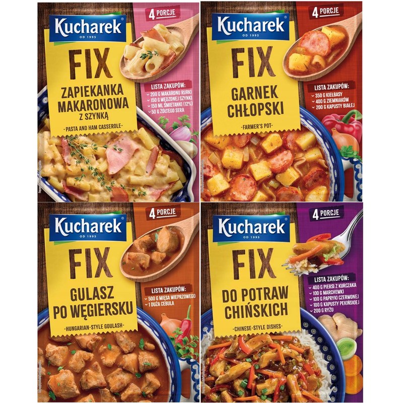 Kucharek FIX mix 4 GARNEK CHŁOPSKI ZAPIEKANKA GULASZ WĘG