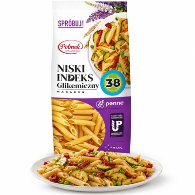 Polmak MAKARON PENNE PIÓRA NISKI INDEKS GLIKEMICZNY 250G