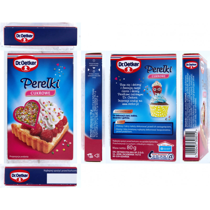 PEREŁKI CUKROWE DEKORACJA do ciast deserów lodów pierniczków 80g DR.OETKER