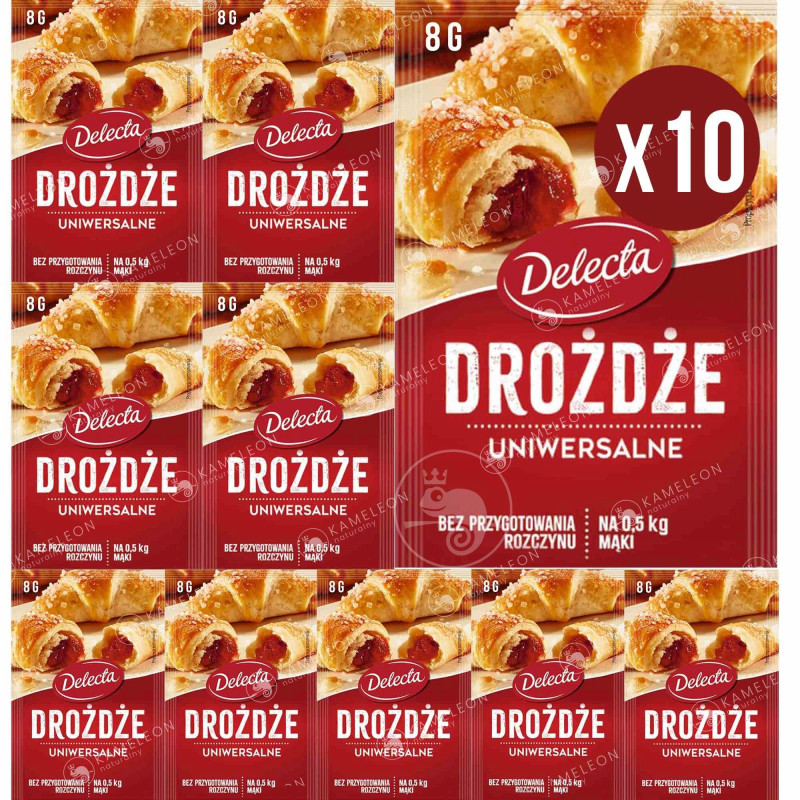 DELECTA DROŻDŻE UNIWERSALNE INSTANT SUSZONE 8g na 0,5KG MĄKI x10szt 80g