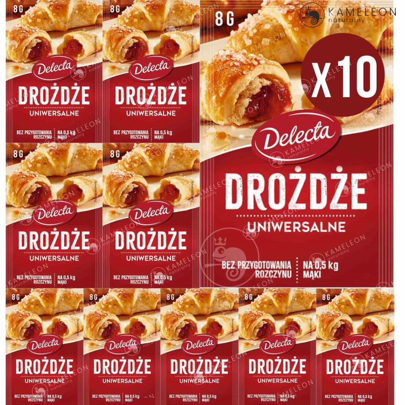 DELECTA DROŻDŻE UNIWERSALNE INSTANT SUSZONE 8g na 0,5KG MĄKI x10szt 80g