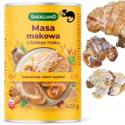 BAKALLAND MASA MAKOWA Z BIAŁEGO MAKU biała 400g puszka NA ROGALE MARCIŃSKIE