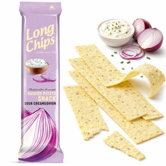 Long Chips CHIPSY ZIEMNIACZANE ŚMIETANKA Z CEBULKĄ EXTRA
