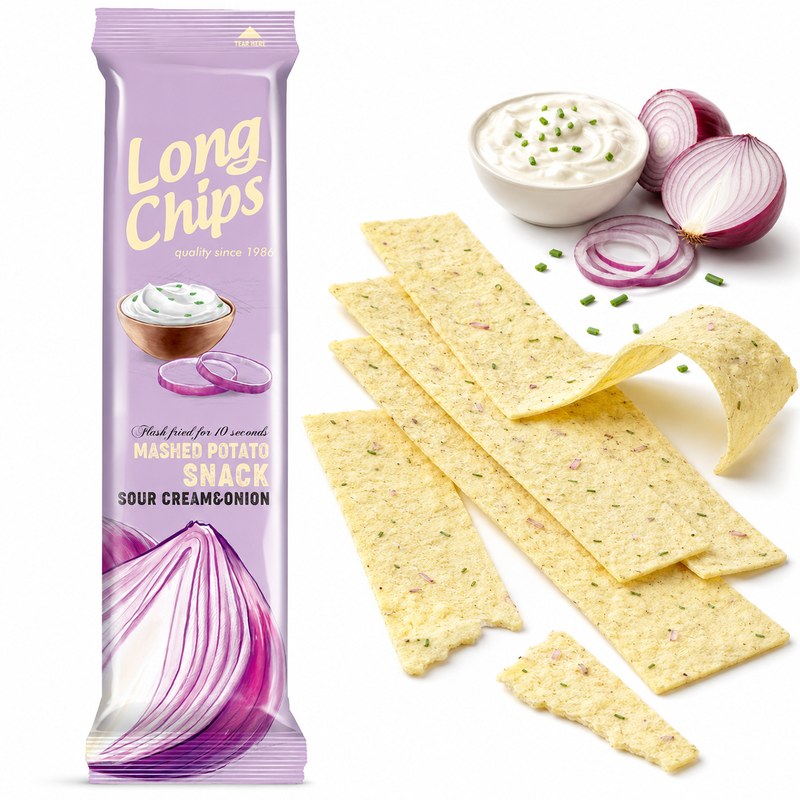 Long Chips CHIPSY ZIEMNIACZANE ŚMIETANKA Z CEBULKĄ EXTRA