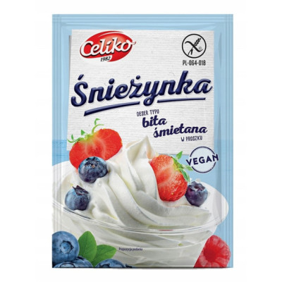 ŚNIEŻYNKA WEGAŃSKA deser typu BITA ŚMIETANA w proszku bez glutenu Celiko