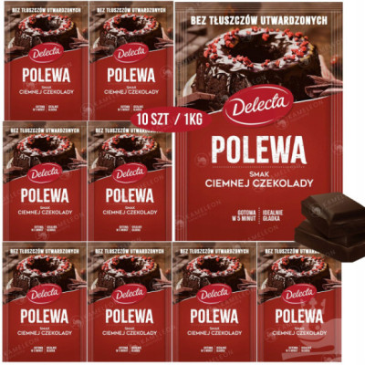 POLEWA CZEKOLADOWA do CIAST TORTÓW ciemna czekolada 100g x10 1kg! DELECTA