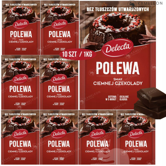 POLEWA CZEKOLADOWA do CIAST TORTÓW ciemna czekolada 100g x10 1kg! DELECTA POLEWA CZEKOLADOWA do CIAST TORTÓW ciemna czekolada 100g x10 1kg! DELECTA