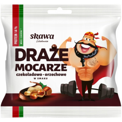 DRAŻE MOCARZE CZEKOLADA ORZECH czekoladowo-orzechowe 100g 14% PROTEIN SKAWA