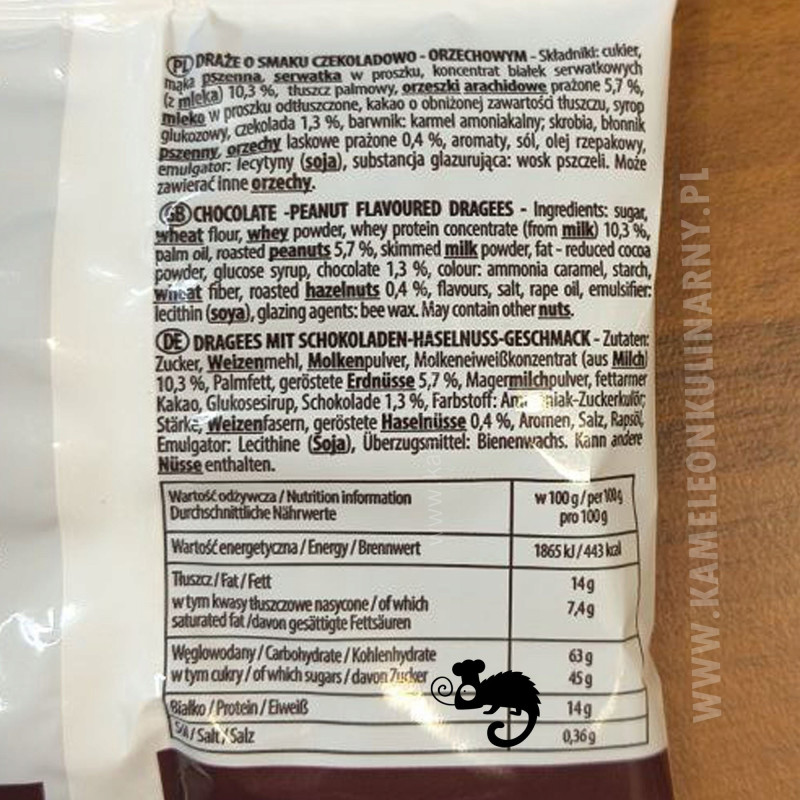 DRAŻE MOCARZE CZEKOLADA ORZECH czekoladowo-orzechowe 100g 14% PROTEIN SKAWA
