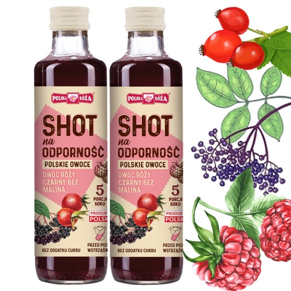 Polska Róża SHOT NA ODPORNOŚĆ Owoc Róży Bez Malina 250ml x