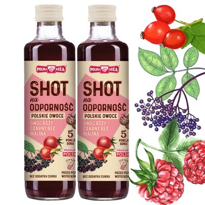 Polska Róża SHOT NA ODPORNOŚĆ Owoc Róży Bez Malina 250ml x